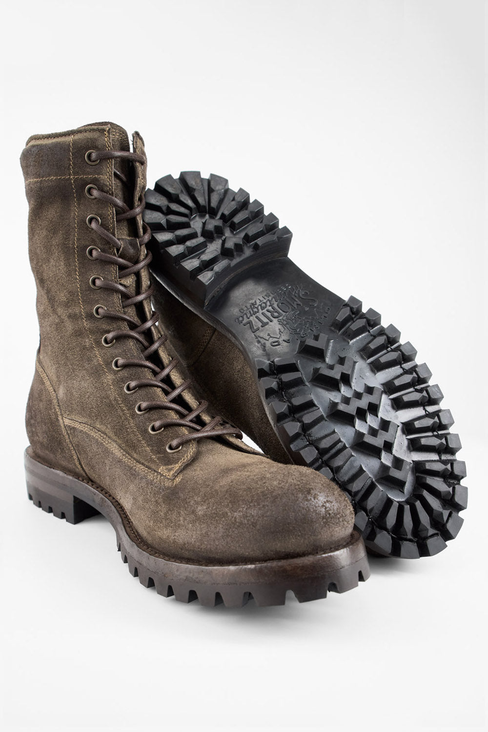 CAMDEN moss-brown suede military boots.
