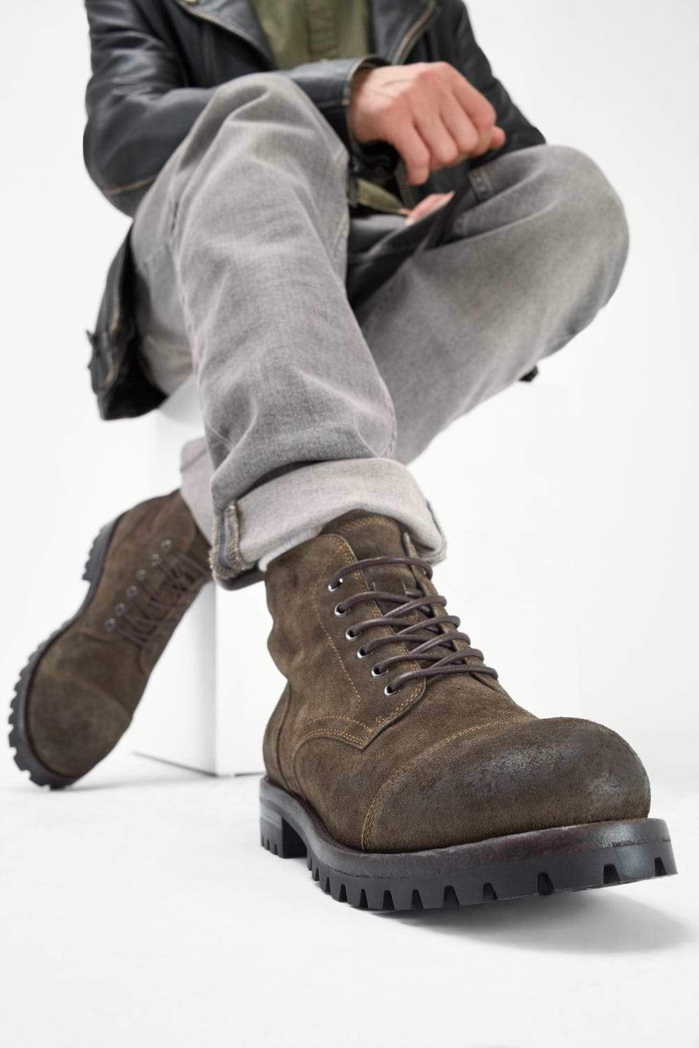 CAMDEN moss-brown suede lace up boots.