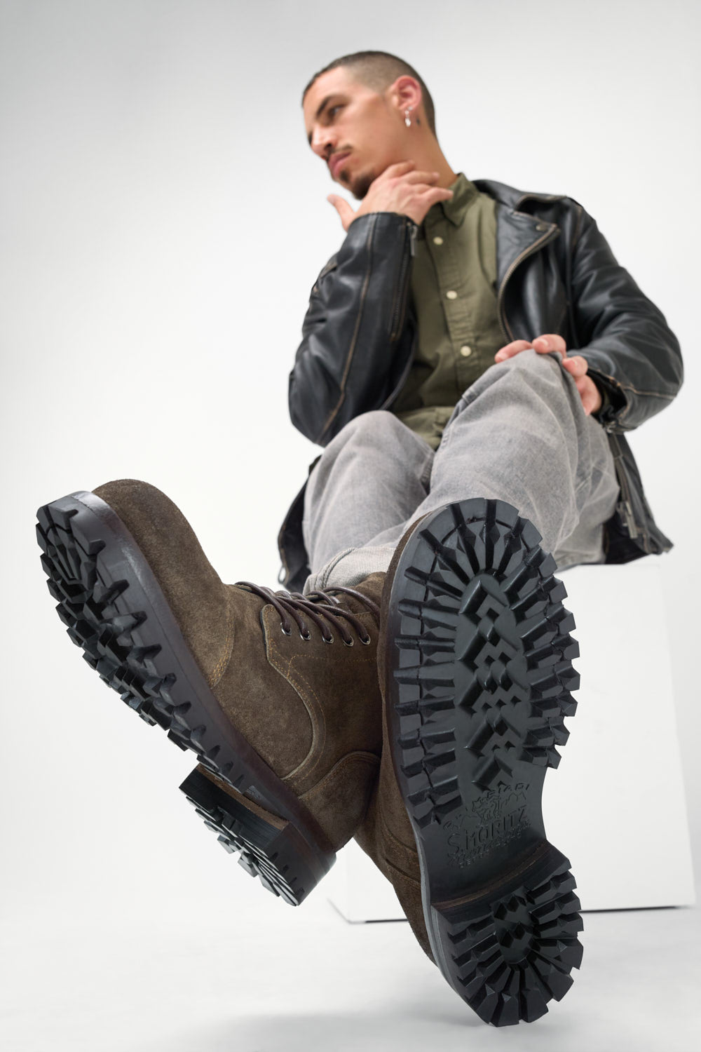 CAMDEN moss-brown suede lace up boots.