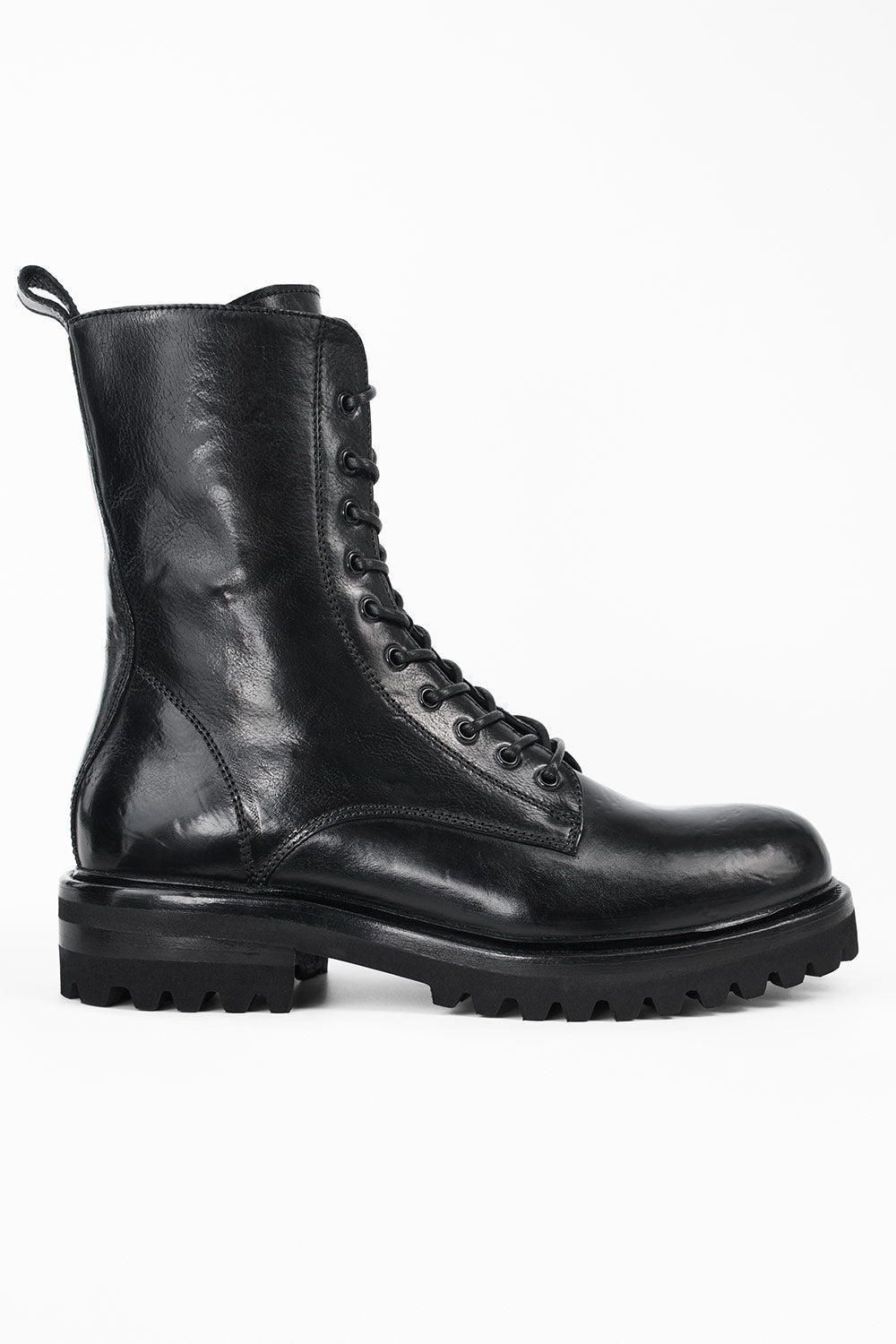 CAMDEN jet-black military boots.