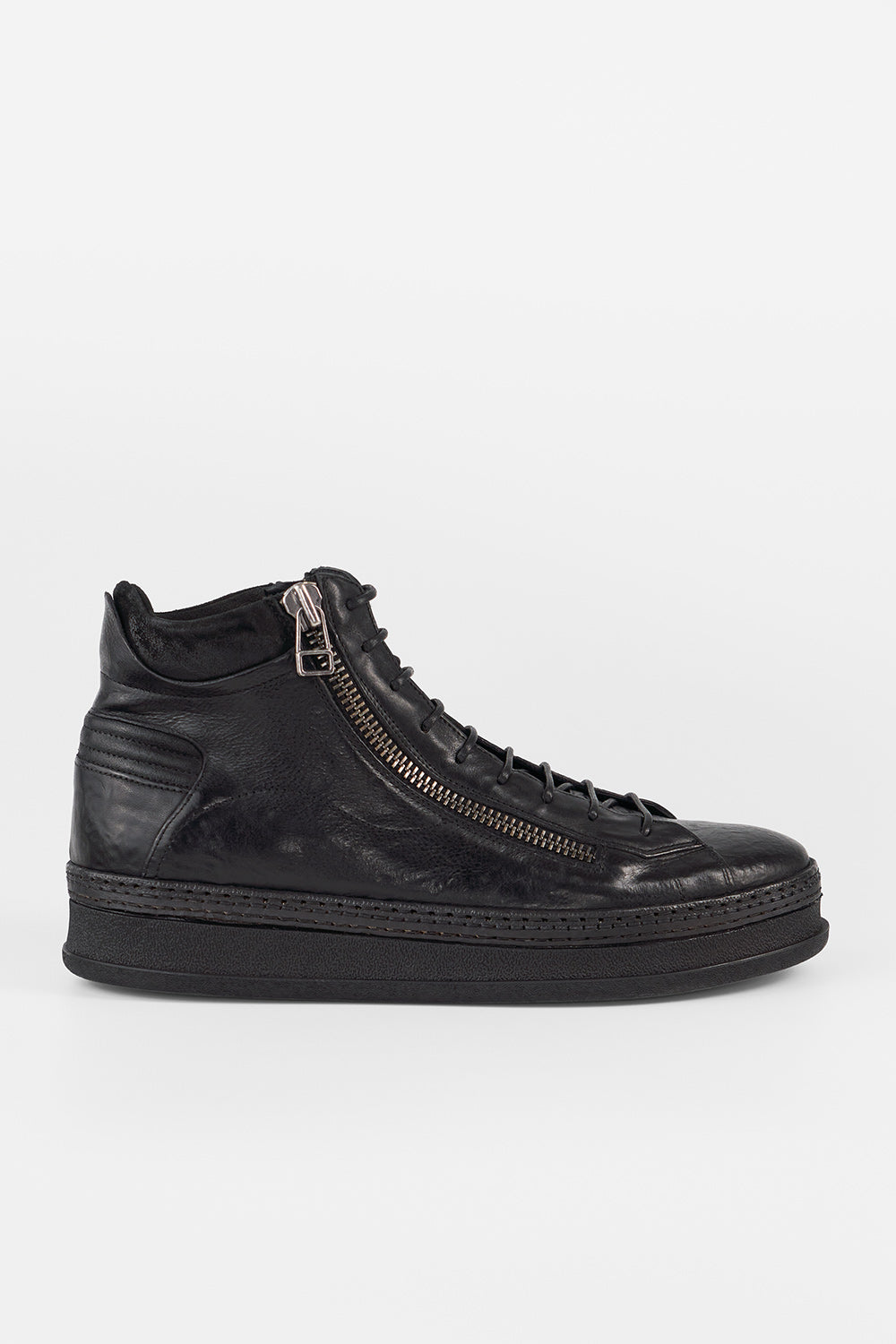 COLE rugged-black welted double-zip high sneakers.