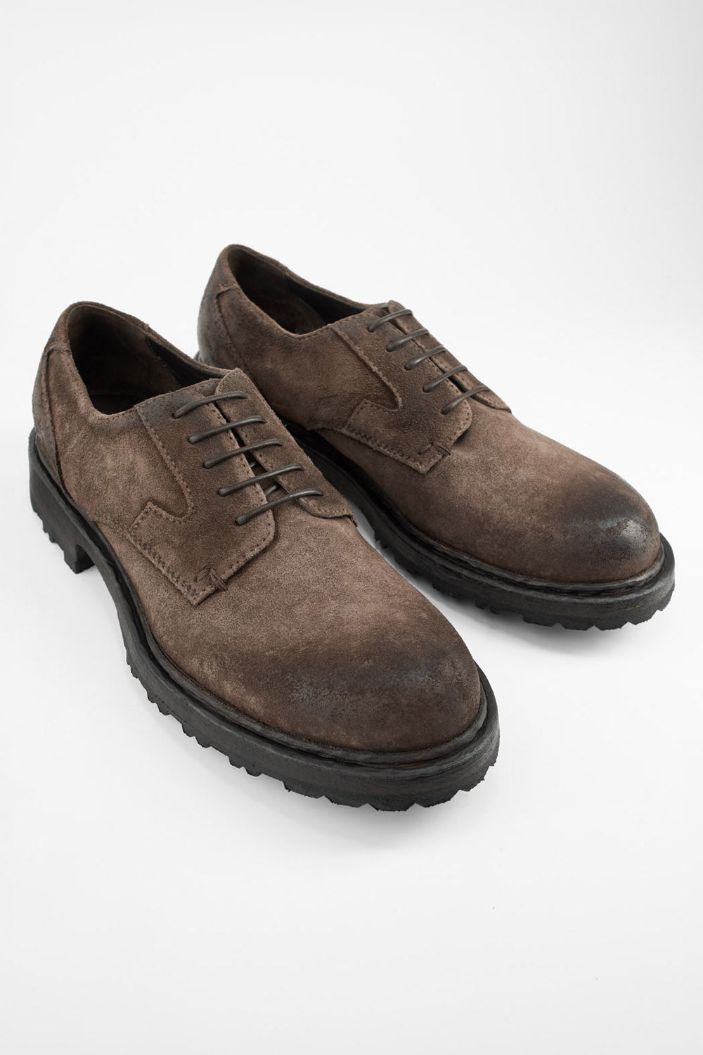 DRAKE smokey-brown derby shoes.
