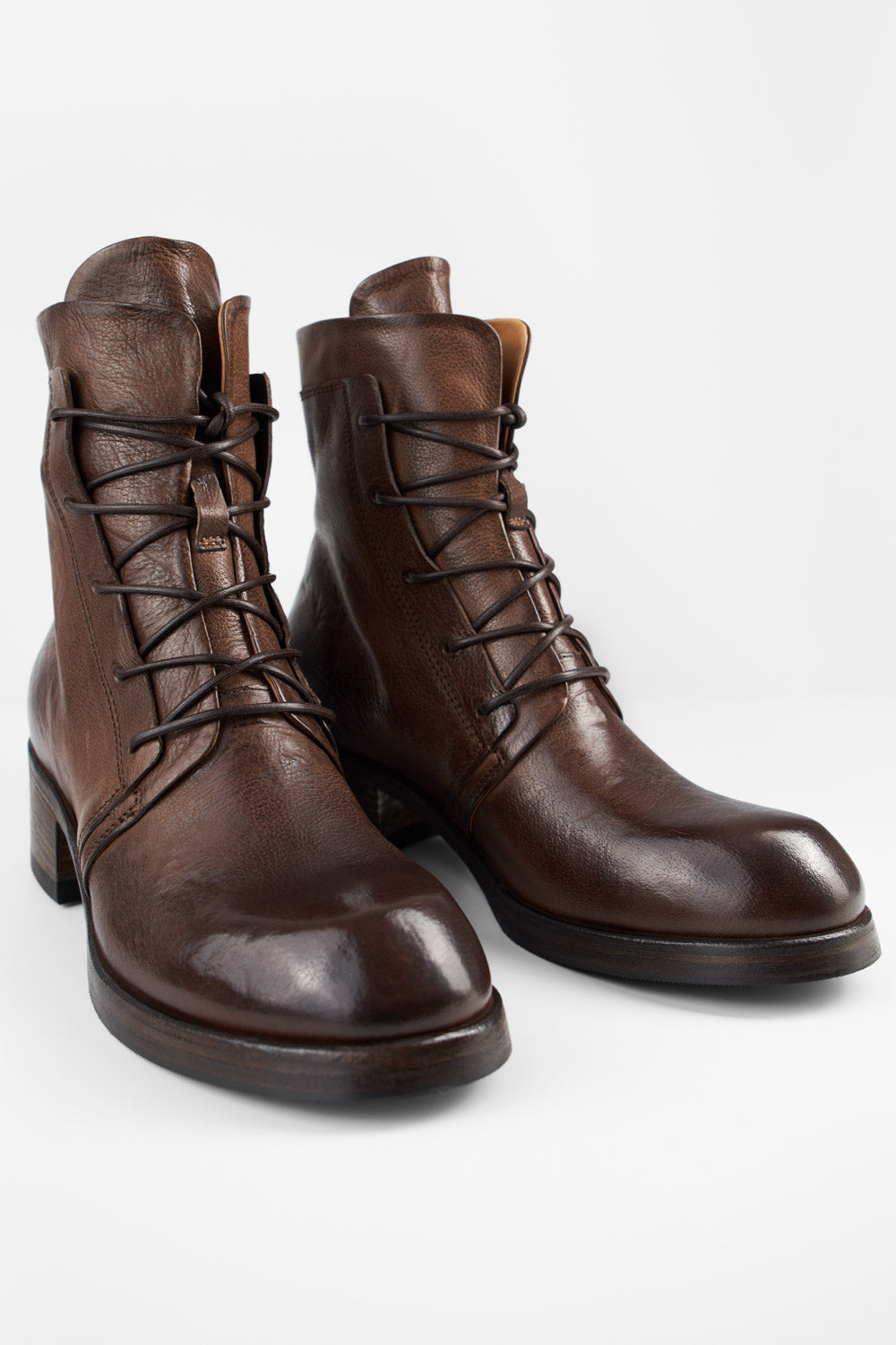 EXETER powder-chocolate lace up boots.
