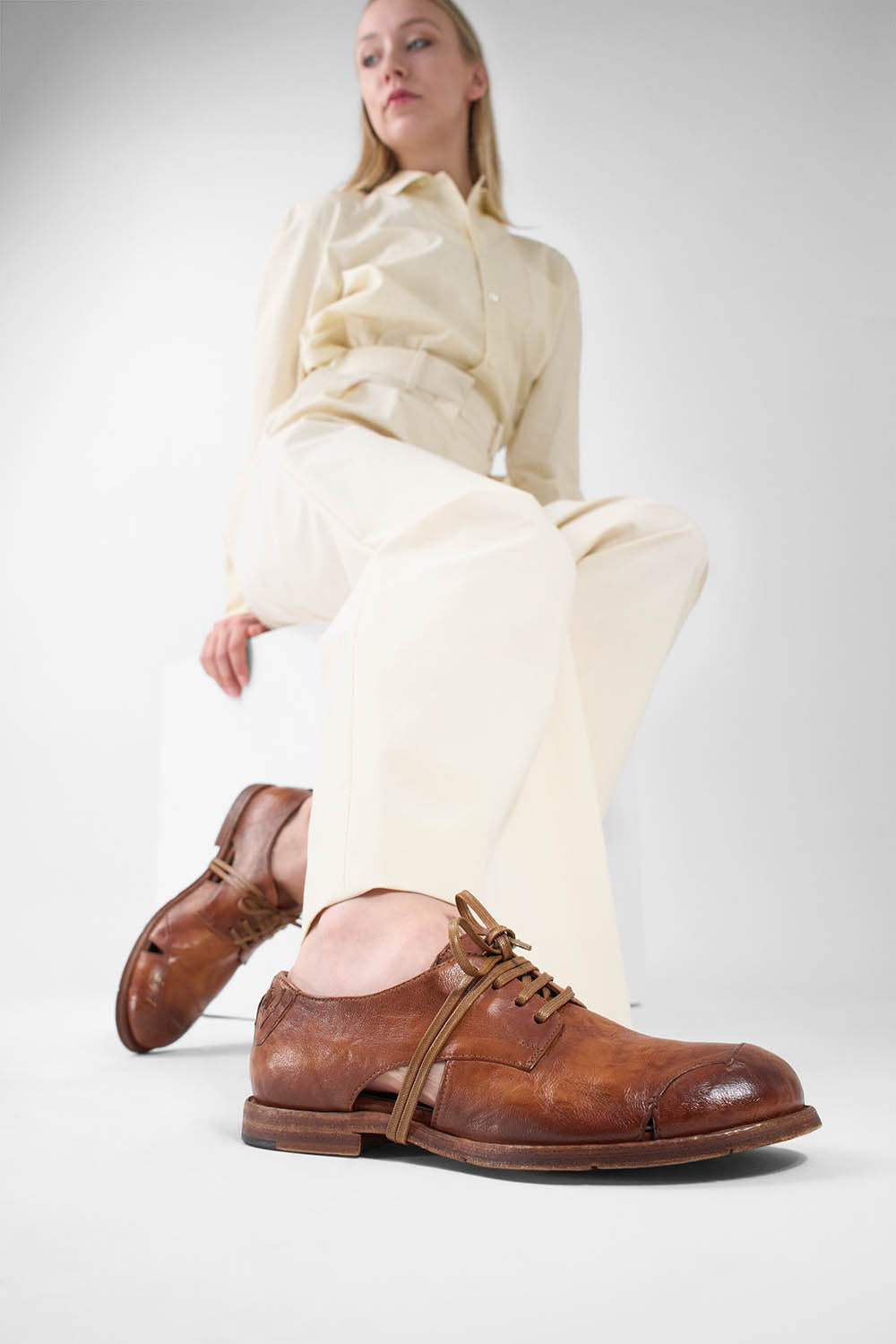 HARPER rich-tan breezy derby shoes.