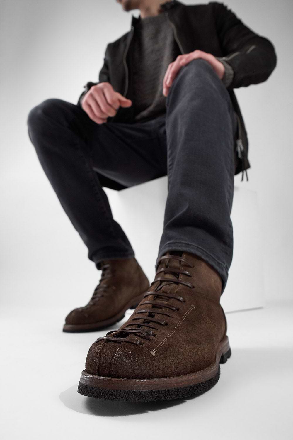 HARVEY husk-brown suede tip-laced boots.