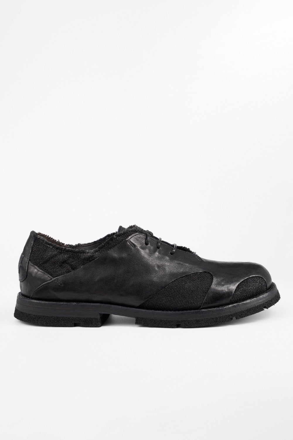 HARVEY rugged-black leather & canvas oxford shoes.