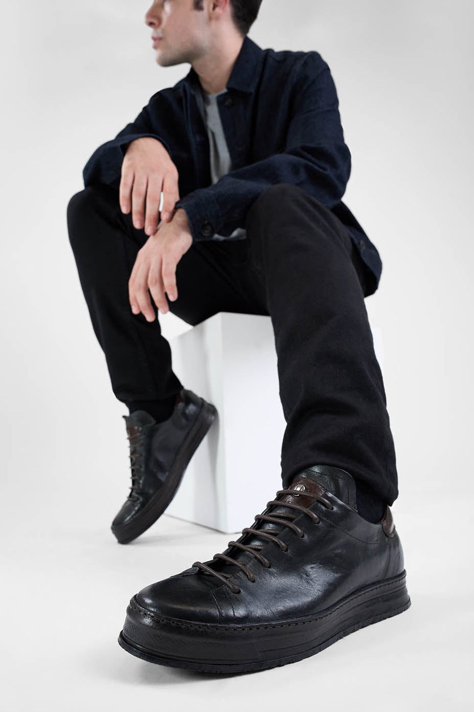 HAYES royal-black distressed welted sneakers.