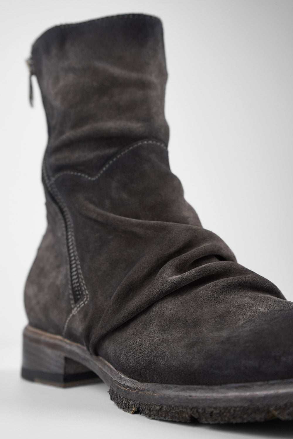 IVES warm-grey suede laceless boots.
