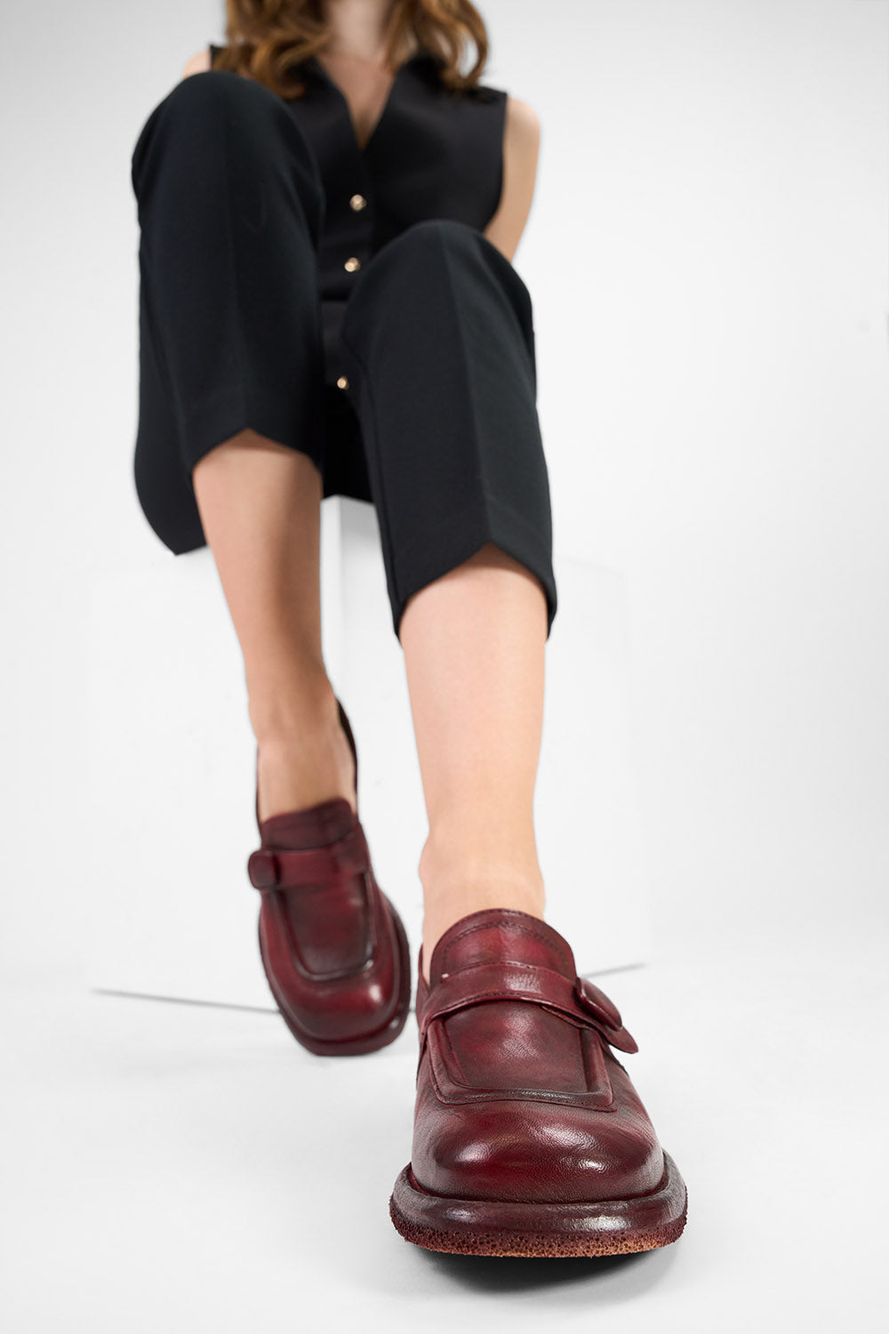 IVES ruby-red slip on shoes.
