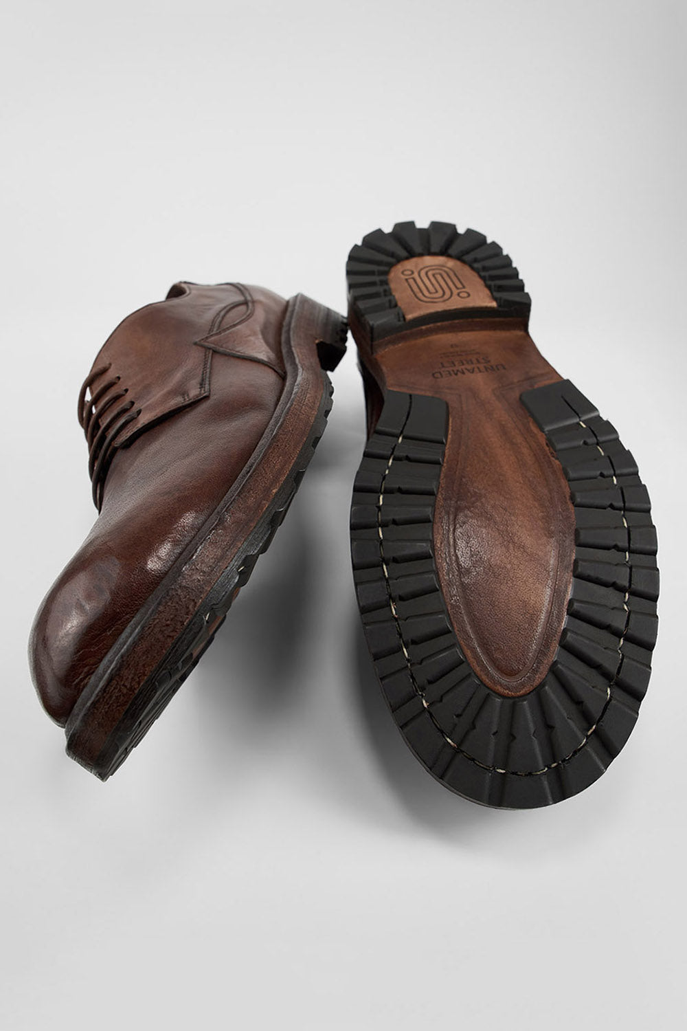 KEATS wood-brown derby shoes.