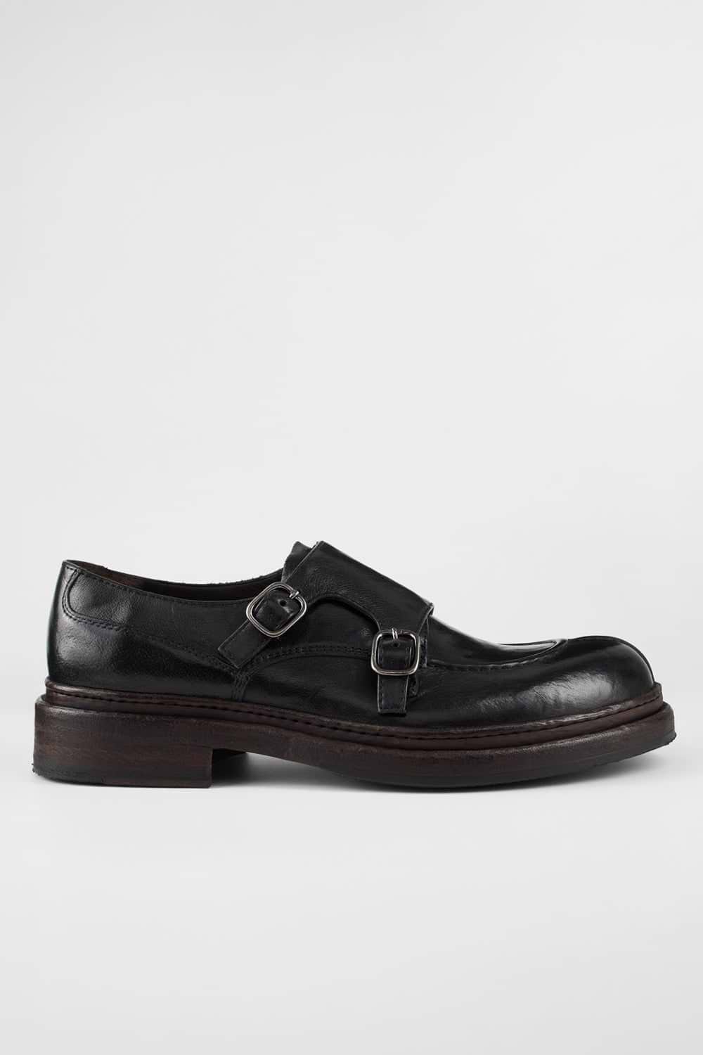 LAMBETH jet-black welted monk shoes.