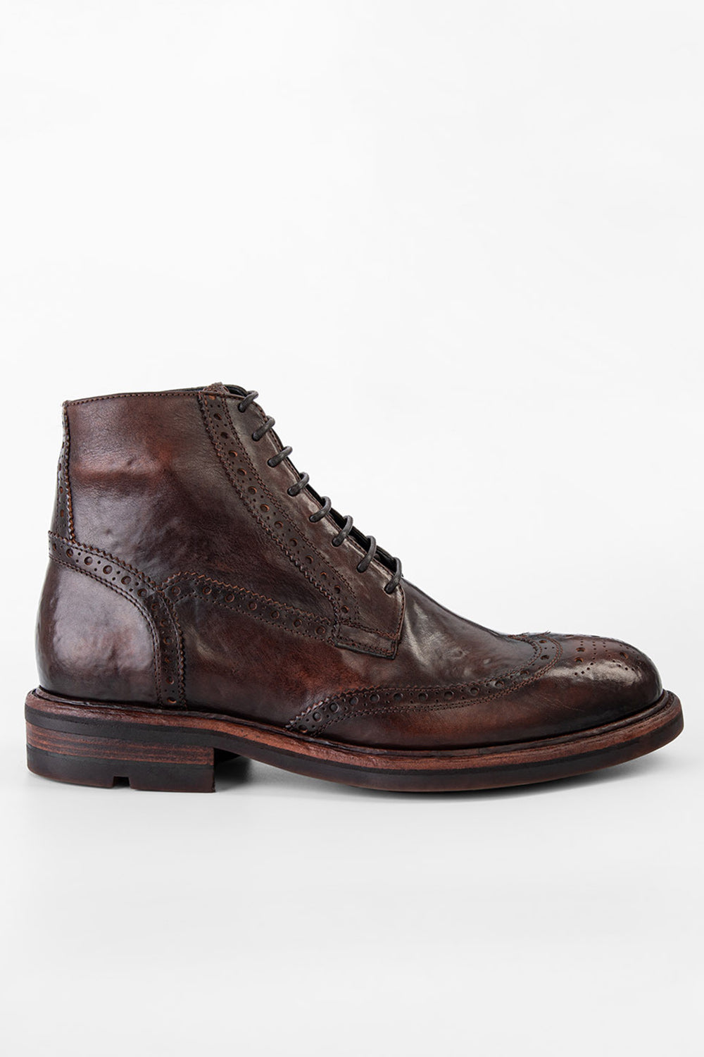 LENNOX dark-cocoa brogue lace up boots.