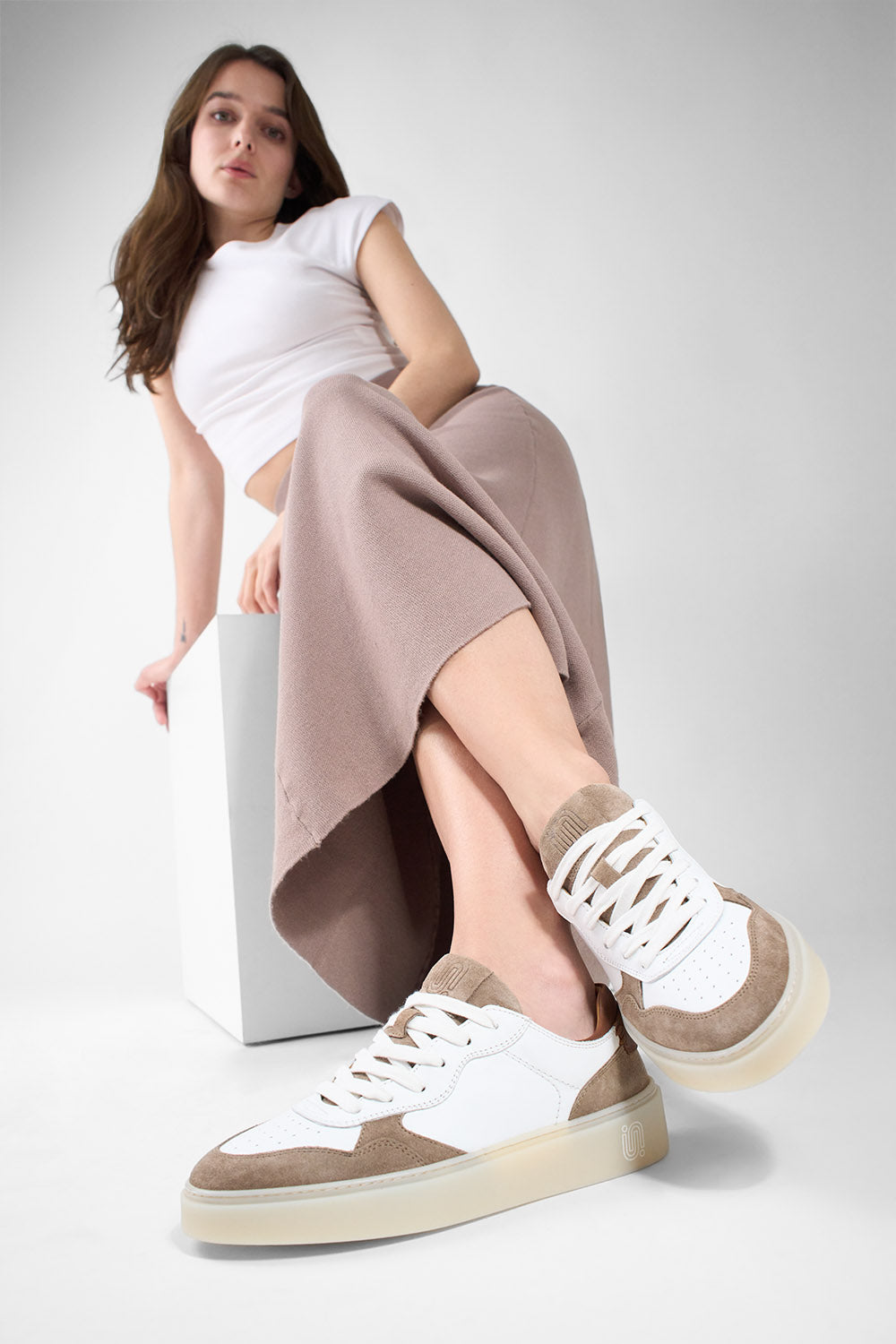 MAEVE taupe-white suede sneakers.