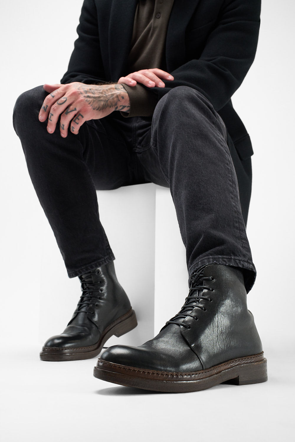 chinese dress ladies Handmade Mens Black Cap toe Ankle high boots, Mens Oxfords lace up boots –  Rebels Market main image 0
