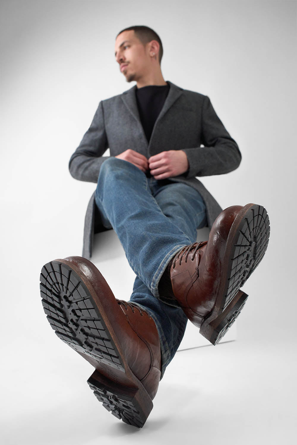 ROWLEY cognac folded derby shoes.