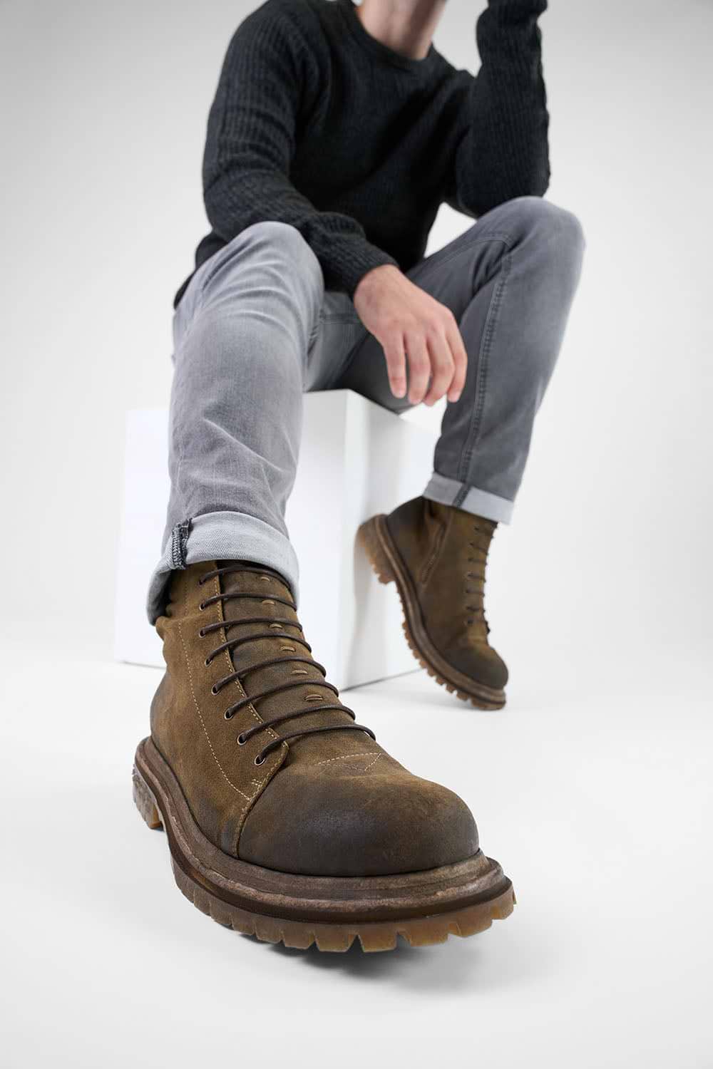 WARRICK tundra-brown suede military boots.