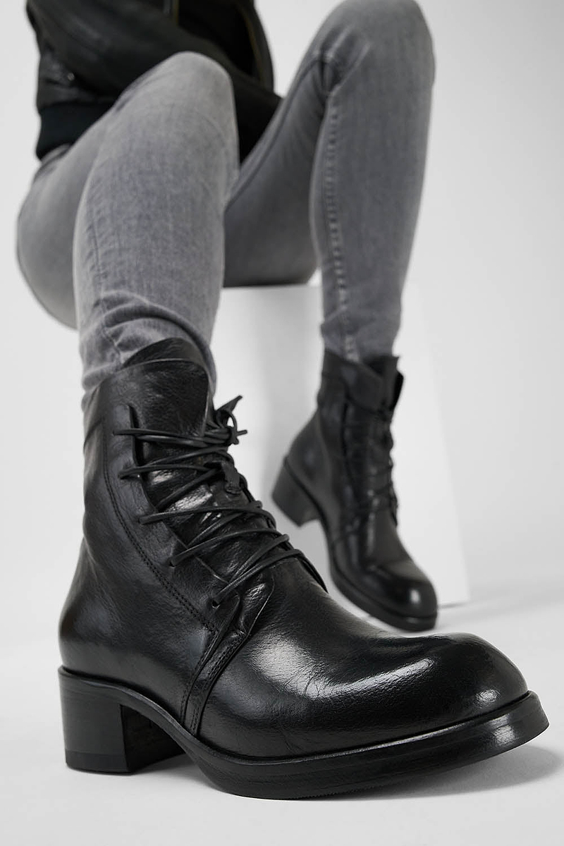 womens black lace up dress boots EXETER jet-black lace up boots