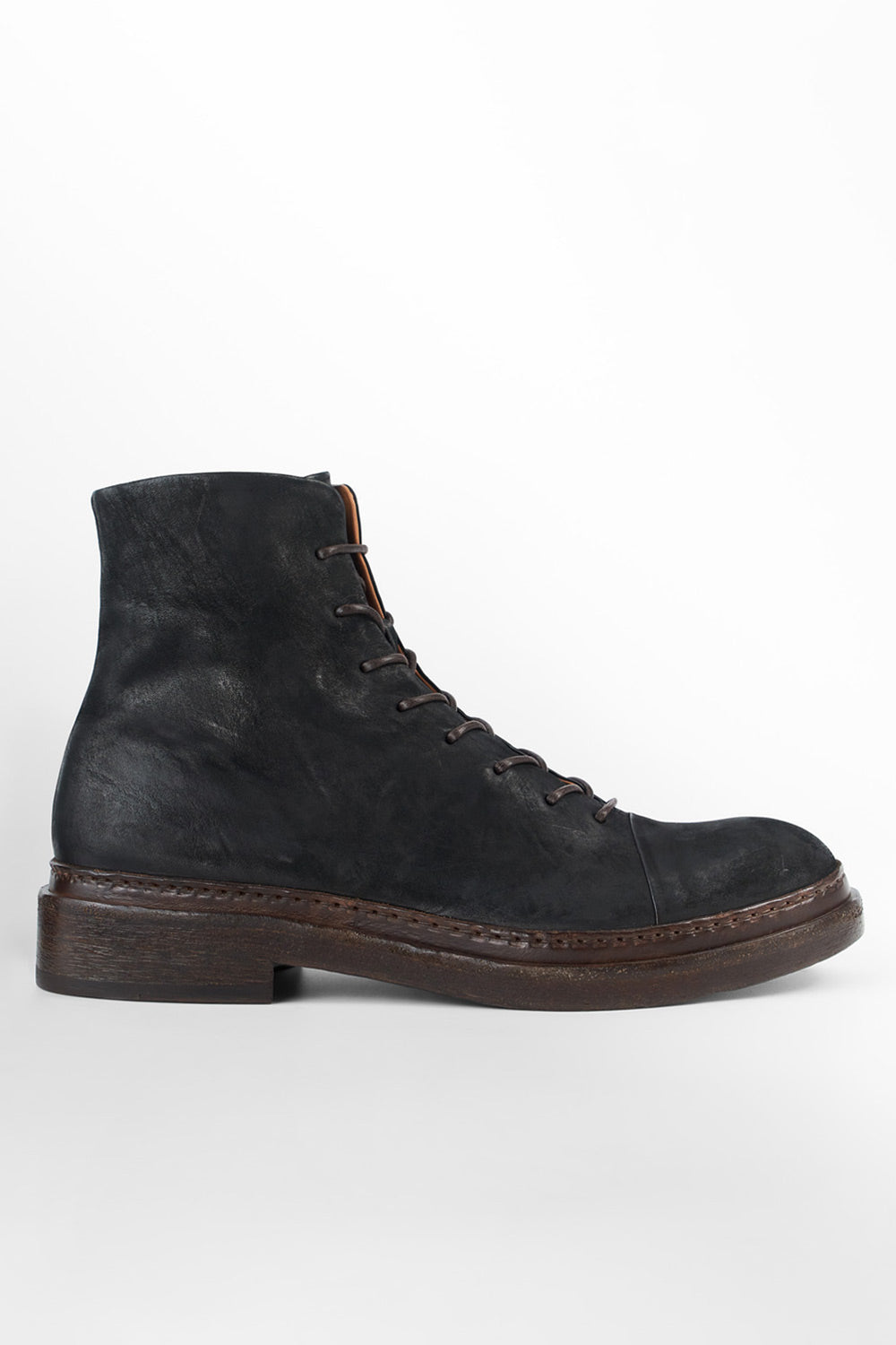 YALE distressed-black welted oxford lace up boots.