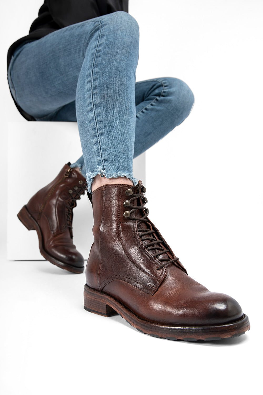 ASTON terra-brown hidden lace up boots.