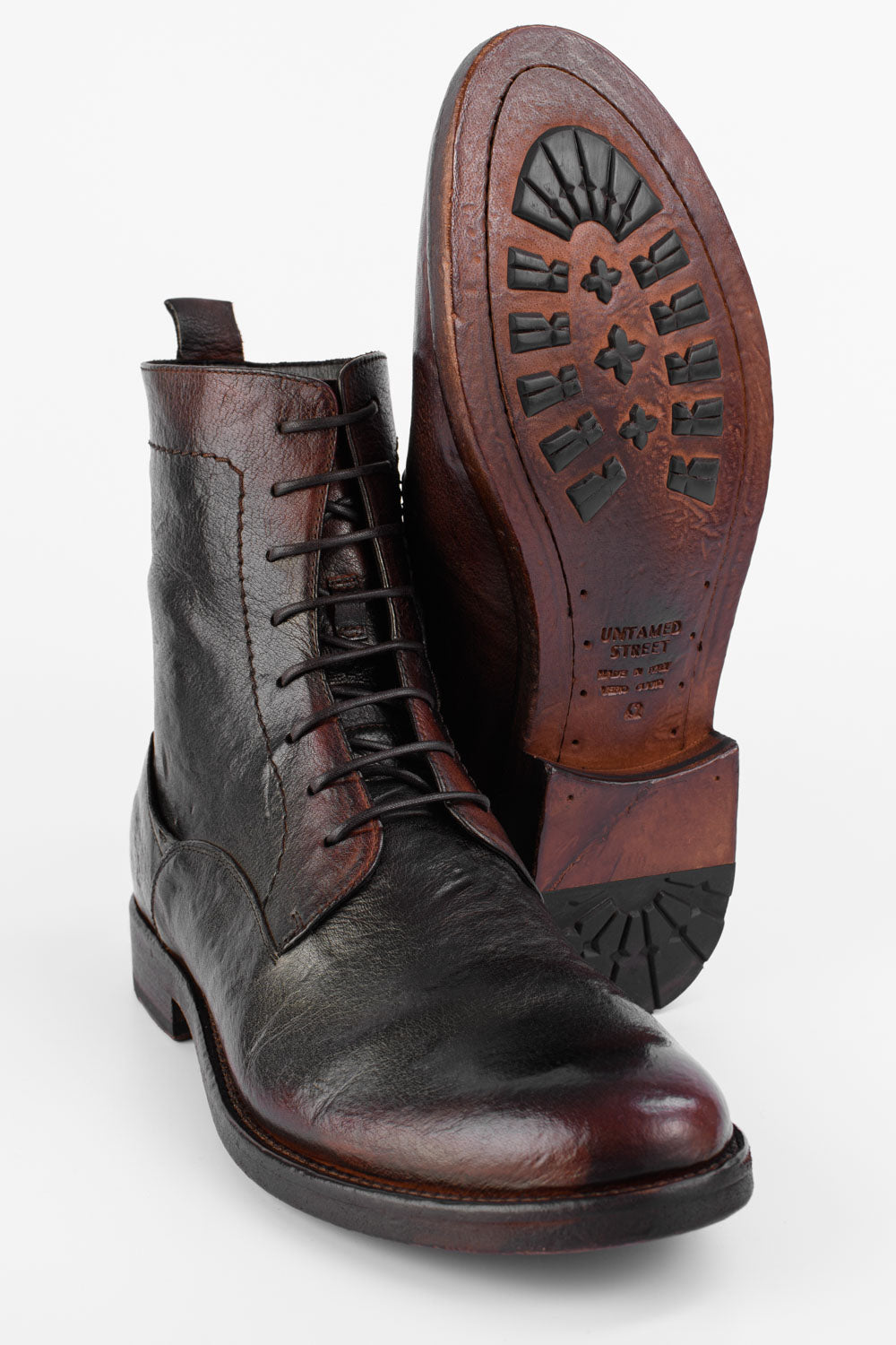 SLOANE charcoal-ember commando boots.