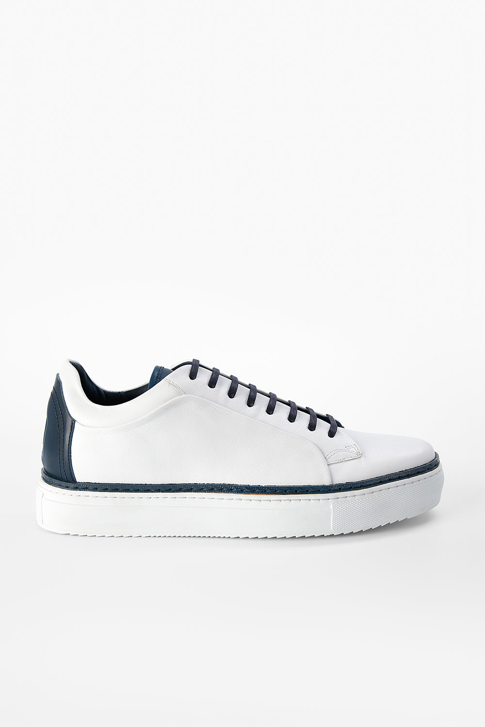UNTAMED STREET Men White-Blue Calf-Leather Low Top Sneakers SOHO-EDGE