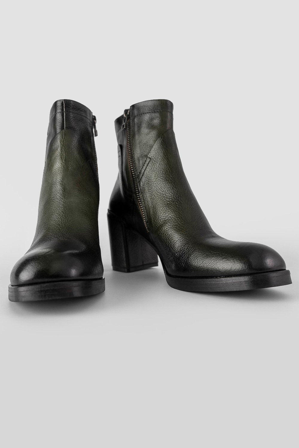 RICHMOND dark-green mid heel boots.